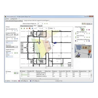 Software de Diseño para Sistema de Video IP / Hasta 256 Cámaras por Proyecto / Simulación 3D Fisheye / Importación CAD y Modelos 3D / Cálculo de Ancho de Banda y Almacenamiento