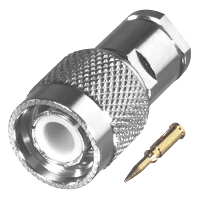 Conector TNC Macho / Rosca Sin Herrajes / RG-58/U LMR-195 / Bronce Niquelado / Aislante Delrin