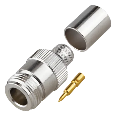 Conector RF Coaxial / N Hembra Inverso / Anillo Plegable / Cables RG-8/U, 9913, LMR-400 / Grupo I / Níquel-Oro-Teflón