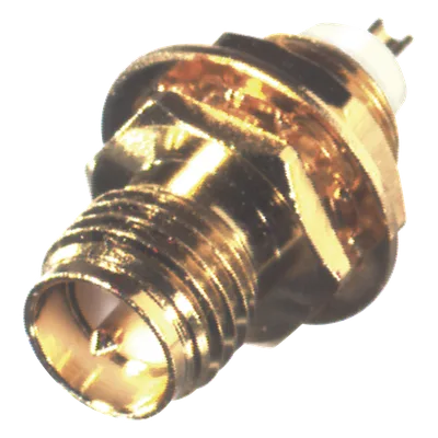 Conector SMA Hembra Inverso / Montaje Frontal Panel / D-Plano / Soldable / Bronce Oro / Teflón