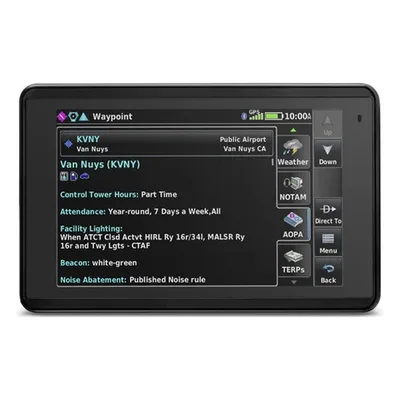 Navegador portátil aéreo / Pantalla táctil 5' / Visión 3D / Receptor SBAS/WAAS/GLONASS / Tráfico aéreo en tiempo real / 4 horas batería / 0.245 kg