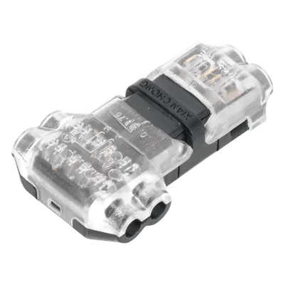 Conector T / 2 Contactos / Extracción Sin Corte / 0.35 a 0.75 mm² / Diámetro Máx 2.1 mm / Transparente con Negro