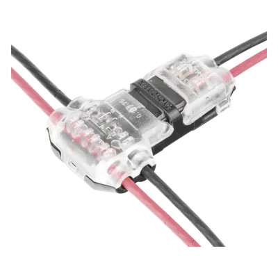 Conector T / 2 Contactos / Extracción Sin Corte / 0.35 a 0.75 mm² / Diámetro Máx 2.1 mm / Transparente con Negro