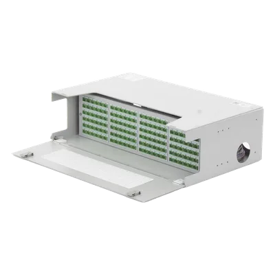 Distribuidor de Fibra Óptica / 144 Empalmes / 144 Acopladores SC/APC / 144 Pigtails SC/APC / 19" / 5 UR / 260 mm (10.2") Profundidad