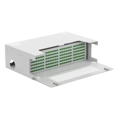Distribuidor de Fibra Óptica / 144 Empalmes / 144 Acopladores SC/APC / 144 Pigtails SC/APC / 19" / 5 UR / 260 mm (10.2") Profundidad