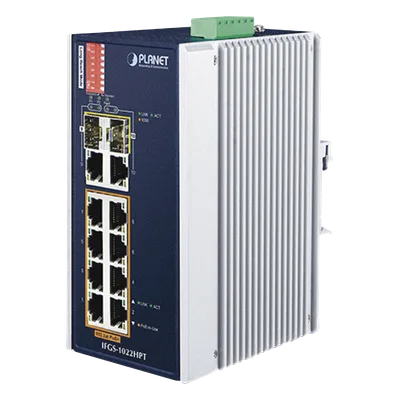 Switch Industrial PoE+ / 8 Puertos 10/100TX / 2 Puertos Gigabit Combo TP/SFP / 240W / -40 a 75°C / Alcance Extendido 250m (820 pies)
