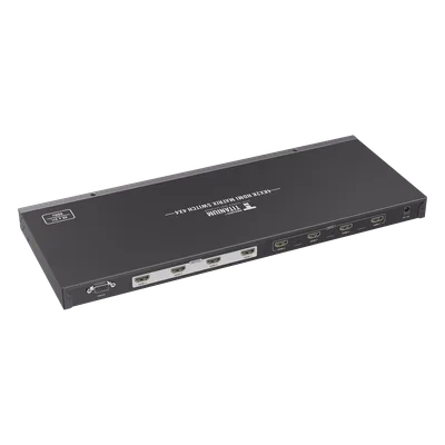MATRICIAL 4 x 4 / 4 Entradas y 4 Salidas en HDMI / 4K × 2K @ 60Hz / 18Gbps / HDMI 2.0 / HDCP 2.2 / 3D / Conmutación por Botón, RS232 o Control Remoto / IDEAL PARA CENTROS DE MONITOREO, COMPARACION Y