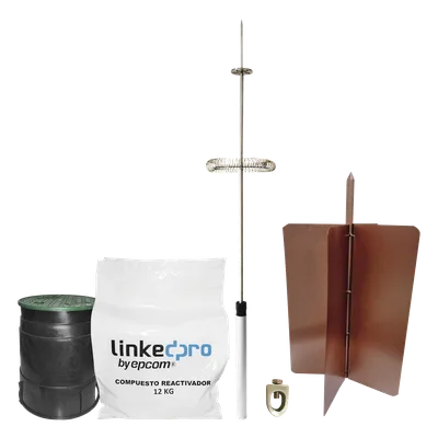 Kit Pararrayos / Electrodo de Cobre de Alta Sección / Pararrayos de Aluminio con Ionización / Radio de Cobertura 72° / Diseño para Excavaciones Poco Profundas / Cumple Estándares Internacionales de Te