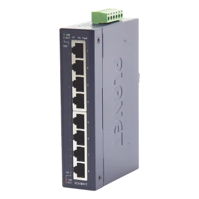 Switch Industrial No Administrable / 8 Puertos Gigabit 10/100/1000T / IP30 / Riel DIN y Pared / -40 a 75°C / 12-48 VDC