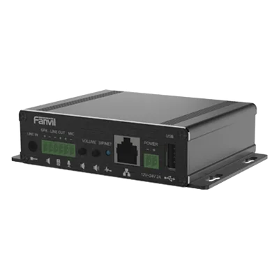 Gateway IP/SIP para Voceo / Amplificador Integrado 30 W / Entrada Audio 3.5 mm / Reproducción MP3 vía USB y TF / PoE 802.3af / 2 Líneas SIP / Códec Opus