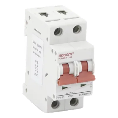 Interruptor Termomagnético DC / 2 Polos / 32 A / 800 Vcc / Curva C / 6 kA / Montaje Riel DIN