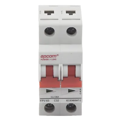 Interruptor Termomagnético DC / 2 Polos / 32 A / 800 Vcc / Curva C / 6 kA / Montaje Riel DIN