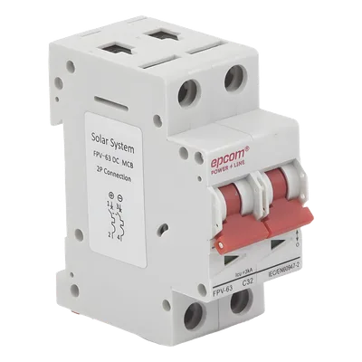 Interruptor Termomagnético DC / 2 Polos / 32 A / 800 Vcc / Curva C / 6 kA / Montaje Riel DIN