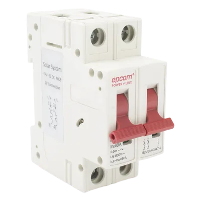 Interruptor Termomagnético 2P / 40 A / 800 V CC / Curva C / 6 kA / Riel DIN