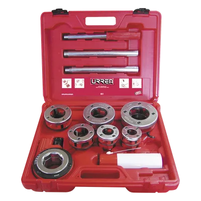 Juego de Tarraja para Tubo / 9 Piezas / Rosca Derecha NPT 1/2" a 2" / Portafolio Plástico Rígido / Incluye Aceite Lubricante
