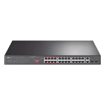 Switch PoE+ / 24 Puertos 10/100 Mbps / 2 Puertos Gigabit Combo / 2 Puertos SFP / Alcance PoE 250 m (820.2 ft) / Presupuesto PoE 250 W