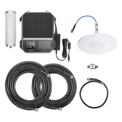 Amplificador de Señal Celular Empresarial / 2G 3G 4G VoLTE / Cobertura 1,600 m² (17,222 ft²) / 4 Antenas / Doble Enlace Ascendente / Diseño EE.UU.