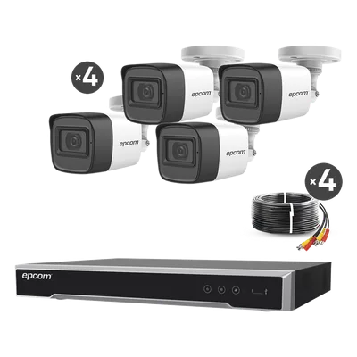 Kit de Videovigilancia TurboHD / DVR 4 Canales 8MP Lite / 4 Cámaras 5 Megapixel / Audio por Coaxitron / IR 30 m (98.4 ft) / Cables 18 m (59.1 ft)