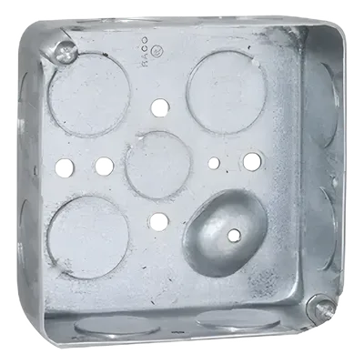 Caja Cuadrada Eléctrica / 4 x 4" / Profundidad 1-1/2" / 21 in³ / 11 Entradas 3/4" y 1 Entrada 1/2" / Acero Galvanizado / Resistencia al Fuego 2 Horas