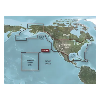 Mapa náutico / Cobertura costera EE.UU., Canadá oeste, Caribe / Contornos 1' / Sombreado 10 rangos / Auto ruta / Datos Garmin y Navionics