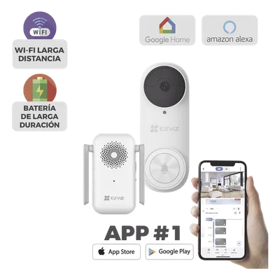 Videoportero Wi-Fi / 3 Megapixel / Ángulo 176° / Batería 5200 mAh / IP65 / Detección PIR 5 m (16.4 ft) / Audio Bidireccional