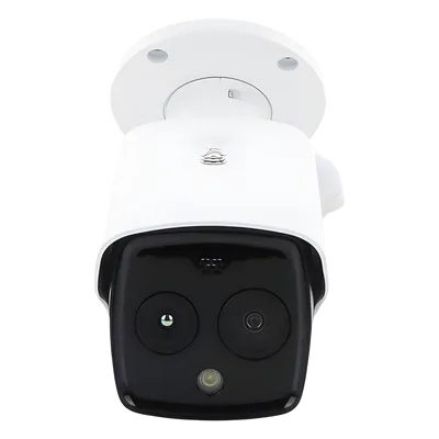 Cámara Bala IP Dual / Térmica 256 x 192 / Óptica 4 Megapixel / IR 30 m (98.4 ft) / PoE / Termométrica / Sirena / IP66