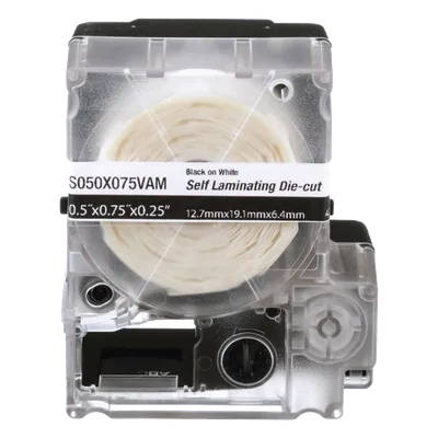 Casete de Etiquetas Autolaminadas / 12.7 x 19.1 mm (0.5 x 0.75 in) / 425 Etiquetas / Cables 2-4 mm (0.08-0.16 in) / Calibre 18-14 AWG / -40°C a 66°C