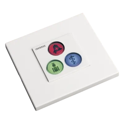 Módulo de Botones para Sistema de Llamadas / 3 Teclas Iluminadas / Retroalimentación Táctil y Audible / BUS RS485 / 12 V / Empotrado o Superficie