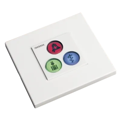 Módulo de Botones para Llamada Paciente-Enfermera / 3 Teclas Iluminadas / Lector RFID 125 KHz / BUS RS485 / Instalación Empotrada 2x2 pulgadas o Superficie