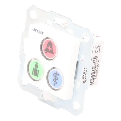 Módulo de Botones para Llamada Paciente-Enfermera / 3 Teclas Iluminadas / Lector RFID 125 KHz / BUS RS485 / Instalación Empotrada 2x2 pulgadas o Superficie
