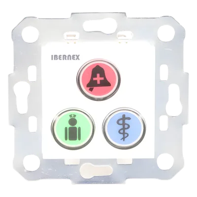 Módulo de Botones para Llamada Paciente-Enfermera / 3 Teclas Iluminadas / Lector RFID 125 KHz / BUS RS485 / Instalación Empotrada 2x2 pulgadas o Superficie