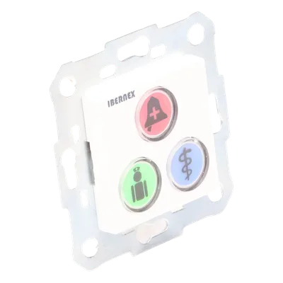Módulo de Botones para Llamada Paciente-Enfermera / 3 Teclas Iluminadas / Lector RFID 125 KHz / BUS RS485 / Instalación Empotrada 2x2 pulgadas o Superficie