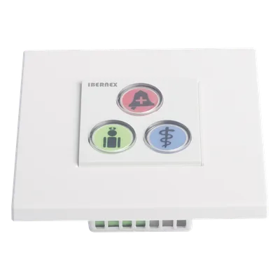 Módulo de Botones para Llamada Paciente-Enfermera / 3 Teclas Iluminadas / Lector RFID 125 KHz / BUS RS485 / Instalación Empotrada 2x2 pulgadas o Superficie