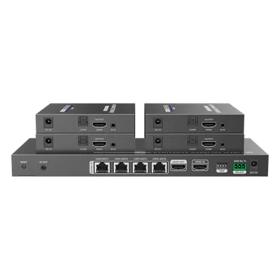 Kit Divisor y Extensor HDMI / Divide 1 Fuente HDMI a 4 Pantallas / Extiende la señal HDMI hasta 70 m / Resolución 4K @ 60 Hz/ Cat 6/6a/7 / IPCOLOR / CERO LATENCIA / Uso 24/7 / Puerto S/PDIF / EDID / R