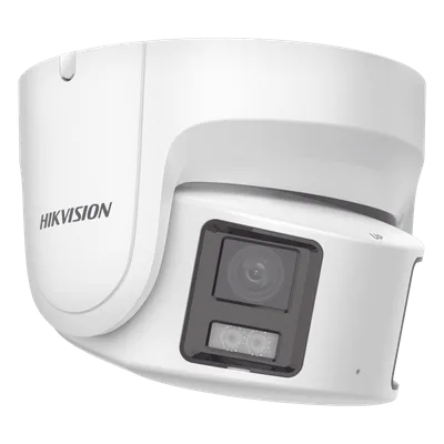 Cámara Turret IP Panorámica / 8 Megapixel / Dual Lente 4 mm 180° / Color 24/7 / WDR 130 dB / Luz Blanca 30 m (98.4 ft) / IP67 / PoE / Audio Bidireccional / AcuSense