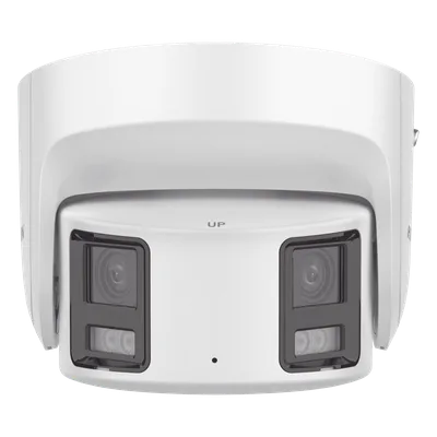 Cámara Turret IP Panorámica / 8 Megapixel / Dual Lente 4 mm 180° / Color 24/7 / WDR 130 dB / Luz Blanca 30 m (98.4 ft) / IP67 / PoE / Audio Bidireccional / AcuSense