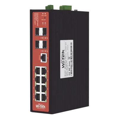 Switch PoE Industrial Administrable / 8 Puertos Gigabit + 4 SFP / PoE Mixto 24V/48V / 802.3af/at/bt 60W / Protección 8kV / Riel DIN / -40°C a 80°C