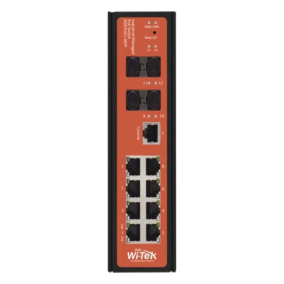 Switch PoE Industrial Administrable / 8 Puertos Gigabit + 4 SFP / PoE Mixto 24V/48V / 802.3af/at/bt 60W / Protección 8kV / Riel DIN / -40°C a 80°C
