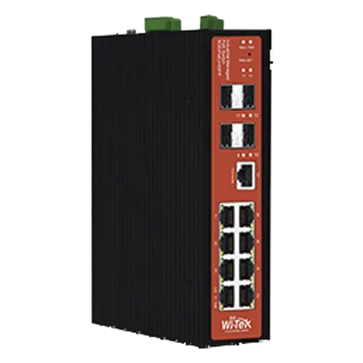 Switch PoE Industrial Administrable / 8 Puertos Gigabit + 4 SFP / PoE Mixto 24V/48V / 802.3af/at/bt 60W / Protección 8kV / Riel DIN / -40°C a 80°C