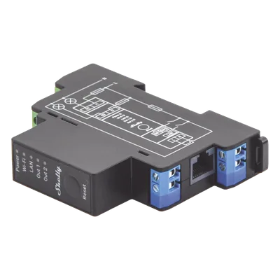 Relevador Inteligente / 2 Canales / 16 A por Canal / Wi-Fi 2.4 GHz / Bluetooth / Ethernet / Medición de Consumo AC / Montaje Riel DIN