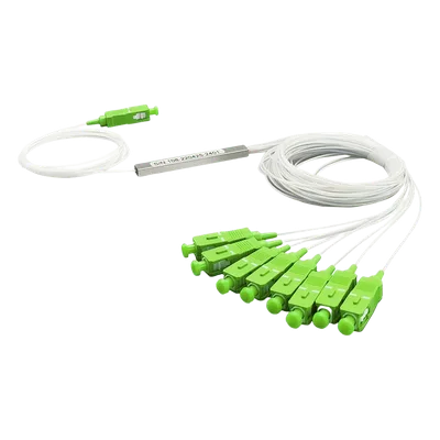 Divisor Óptico PLC / 1x8 / Conector SC/APC / Longitud de Onda 1260-1650 nm / Rango -40 a 85°C / Pérdida de Inserción 10.7 dB