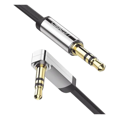 Cable Auxiliar Plano / 2 m (6.6 ft) / Conector 3.5 mm Macho-Macho / Ángulo 90° a Recto / Audio Estéreo Hi-Fi