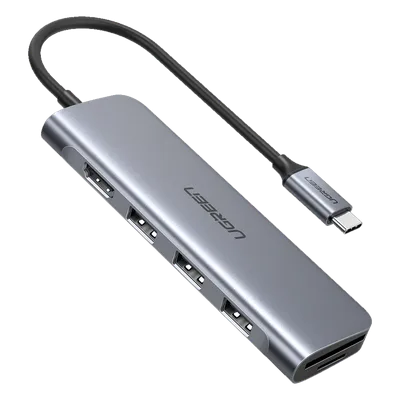 HUB USB-C Multipuertos / HDMI 4K@30Hz / 3 Puertos USB-A 3.0 / Lector Tarjeta SD+TF (Uso Simultáneo) / 6 en 1 / Carcasa de Aluminio.