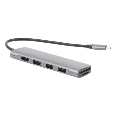 HUB USB-C Multipuertos / HDMI 4K@30Hz / 3 Puertos USB-A 3.0 / Lector Tarjeta SD+TF (Uso Simultáneo) / 6 en 1 / Carcasa de Aluminio.