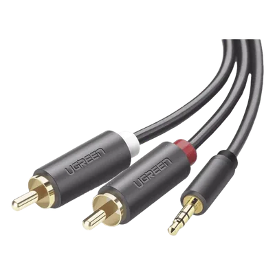 Cable de Audio 3.5mm a 2 RCA Macho / 5 Metros (16.40 Pies) / Blindaje Múltiple / Conectores Oro 24K / TPE Ecológico / ABS