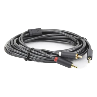 Cable de Audio 3.5mm a 2 RCA Macho / 5 Metros (16.40 Pies) / Blindaje Múltiple / Conectores Oro 24K / TPE Ecológico / ABS