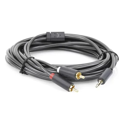 Cable de Audio 3.5mm a 2 RCA Macho / 5 Metros (16.40 Pies) / Blindaje Múltiple / Conectores Oro 24K / TPE Ecológico / ABS