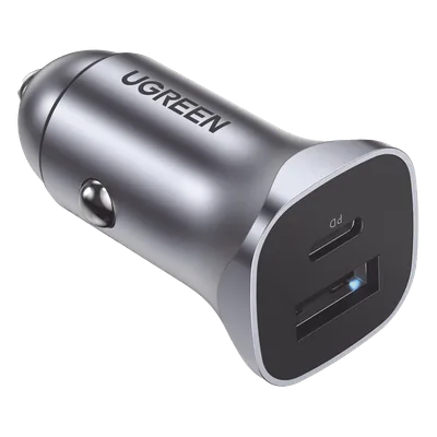 Cargador de Auto / 24 W / Dual Puerto USB-A y USB-C / PD 3.0 + QC 3.0 / 12-24 VCD / Aluminio