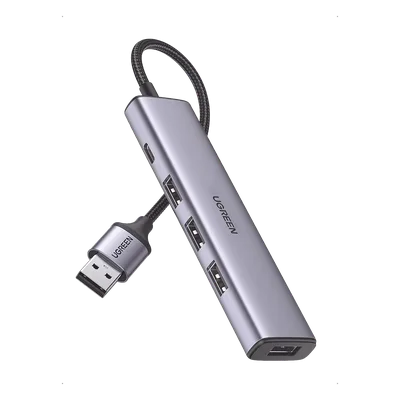 Convertidor USB-A 3.0 a 4 Puertos USB-A 3.0 / 5 Gbps Transferencia / Alimentación por USB-C / Compatibilidad Multiplataforma / Protección Cortocircuito y Sobrecorriente