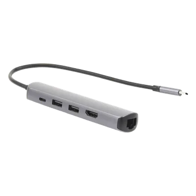 Docking Station USB-C / 5 en 1 / HDMI 4K@60Hz / 2 USB-A 3.1 5 Gbps / RJ45 Gigabit / PD 100W / Aluminio